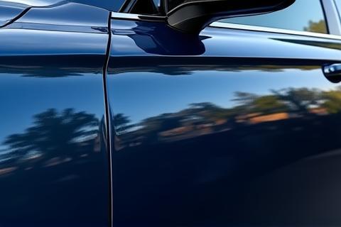 Stunning reflection on a highly polished car door panel.